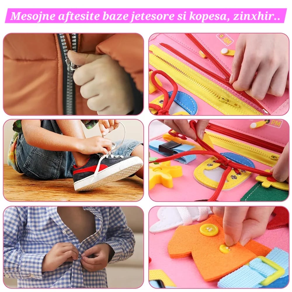 Busy Board Montessori rozë, çantë me aktivitete për fëmijë, foto 10