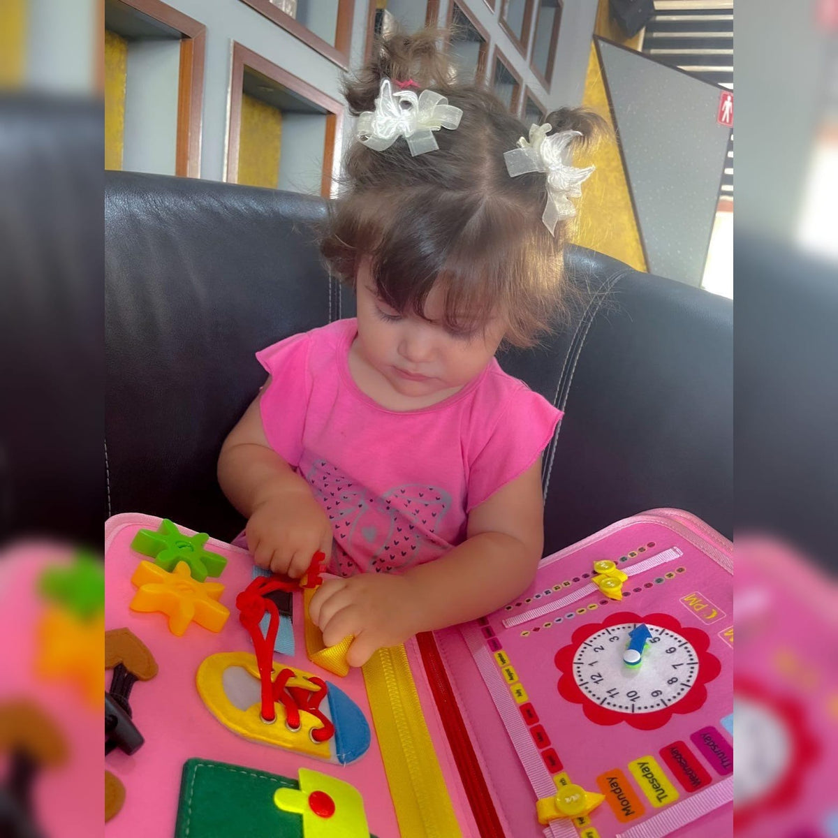 Busy Board Montessori rozë, çantë me aktivitete për fëmijë, foto 9