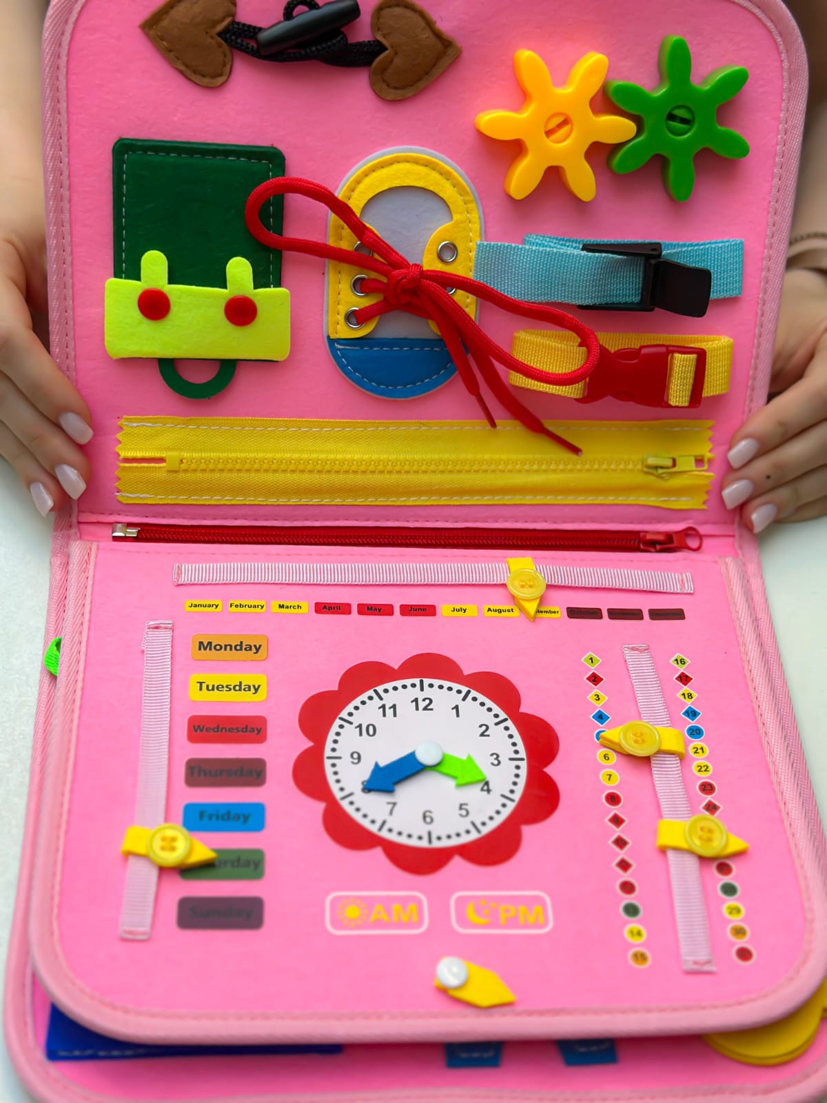 Busy Board Montessori rozë, çantë me aktivitete për fëmijë, foto 18