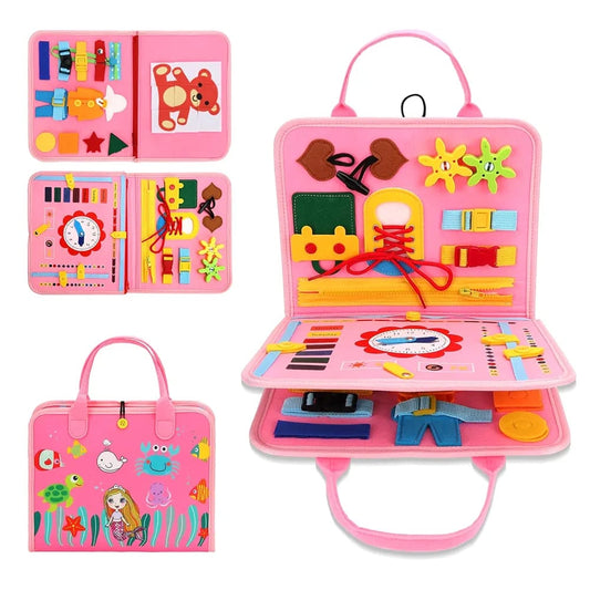 Canta e Aktiviteteve Busy Board Montessori - Roze