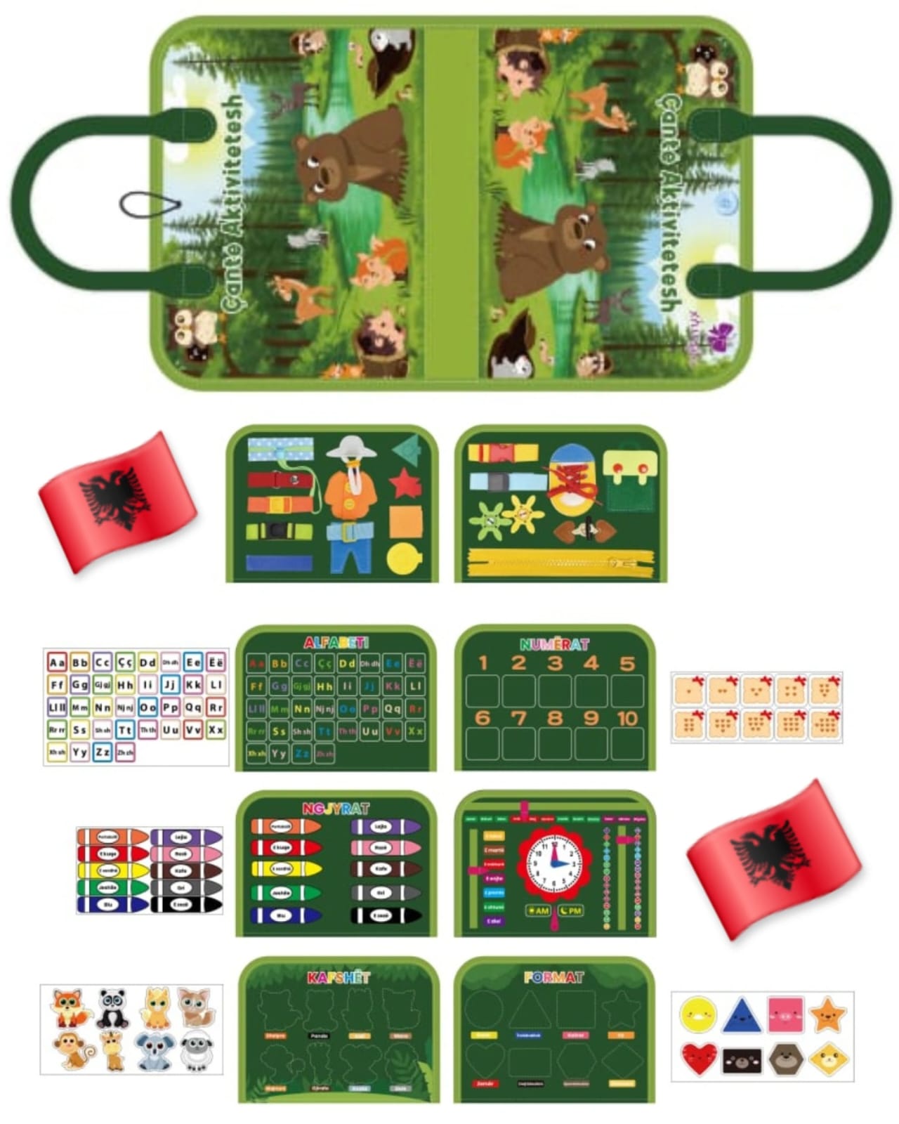 Cante Aktivitetesh Busy Board Montessori, 100% ne Shqip