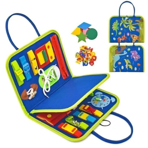 Canta e Aktiviteteve Busy Board Montessori - Blu