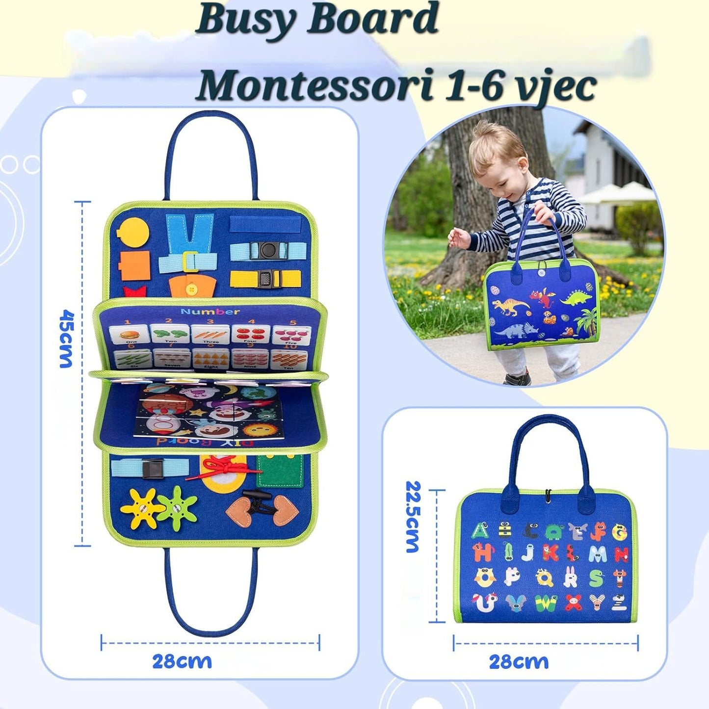 7 ne 1 Canta e Aktiviteteve Busy Board Montessori