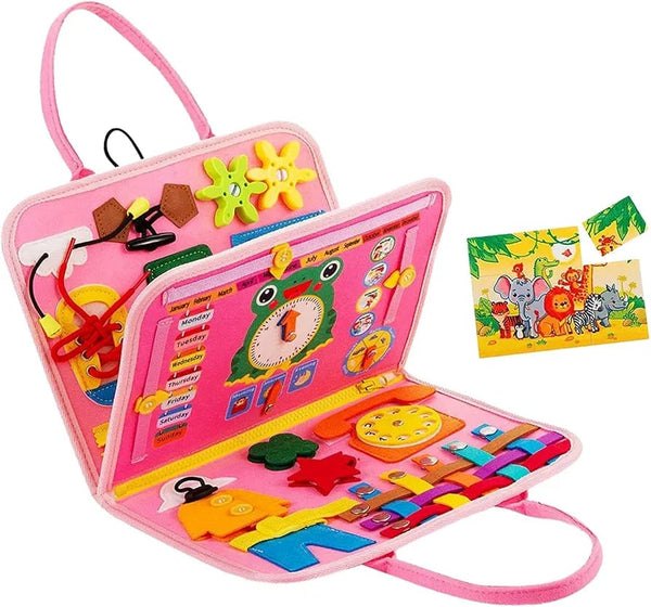 Canta e Aktiviteteve Busy Board Montessori - Roze e lehte