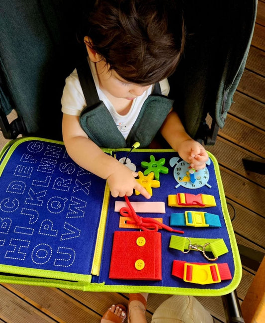 Canta e Aktiviteteve Busy Board Montessori - Blu